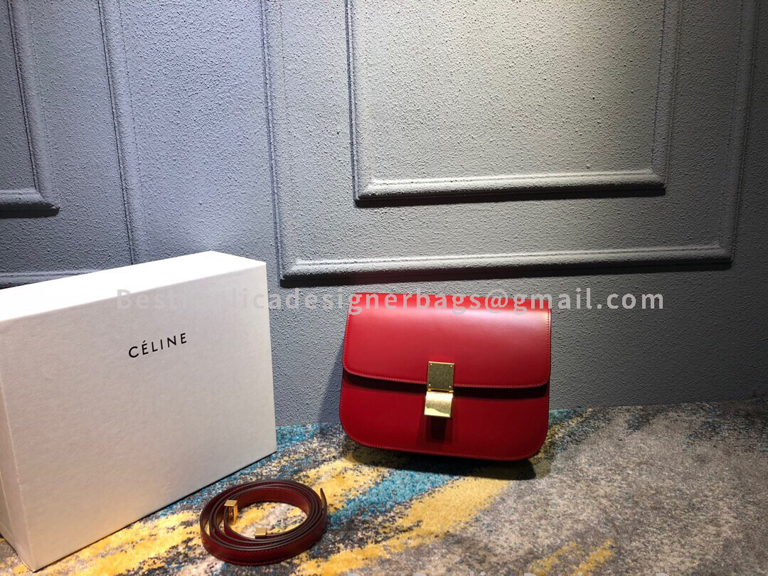 Celine Medium Classic Box Bag Red Calfskin